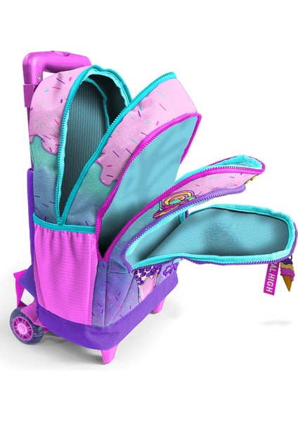 Kids Pembe Mor Milkshake Dondurma Desenli Üç Bölmeli Çekçekli Okul Sırt Çantası 23949 modelleri