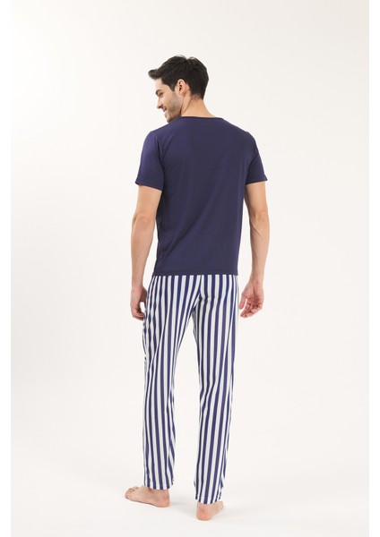 Çizgili Viskon Lacivert Erkek Pijama Takımı fiyatları