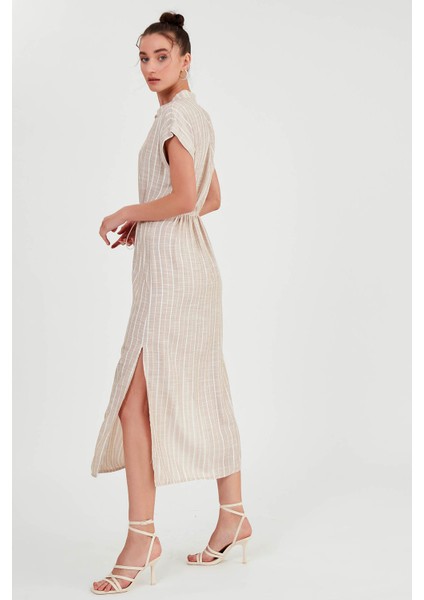 Beli Lastikli Çizgili Uzun Elbise fırsatları