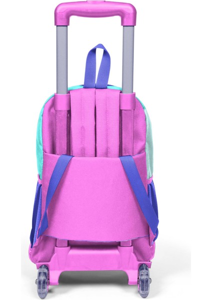 Kids Turkuaz Pembe Dondurmalı Kedi Desenli Üç Bölmeli Çekçekli Okul Sırt Çantası 23951