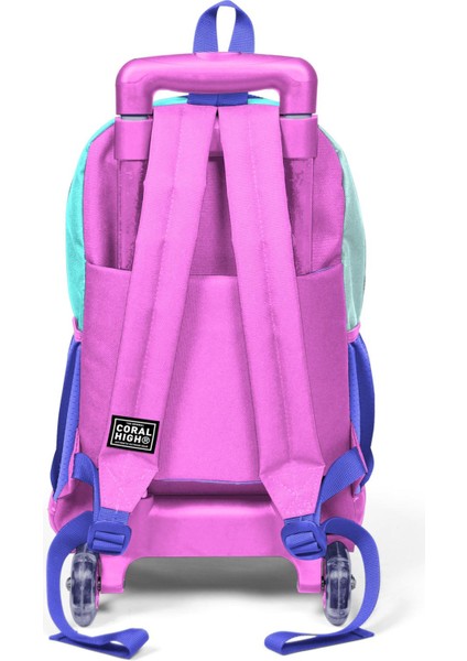 Kids Turkuaz Pembe Dondurmalı Kedi Desenli Üç Bölmeli Çekçekli Okul Sırt Çantası 23951