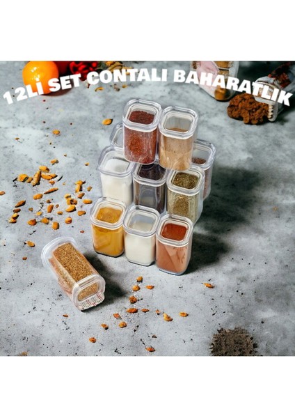 12 Adet Contalı Baharatlık Etiket Hediyeli ve Stand Organizeri
