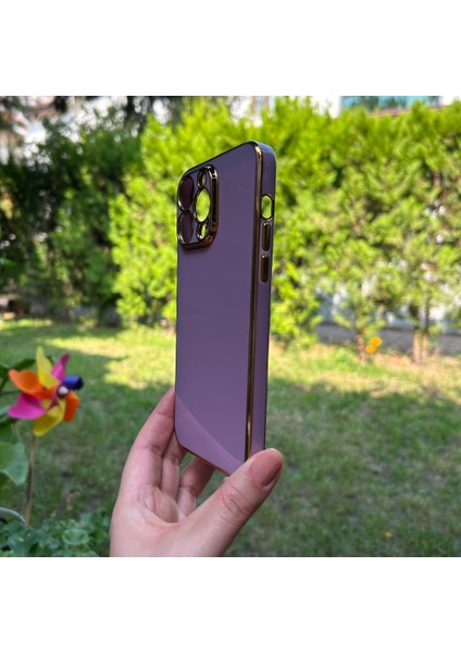 iPhone 14 Pro Max Bakır Detaylı Mor Parlak Silikon Kılıf