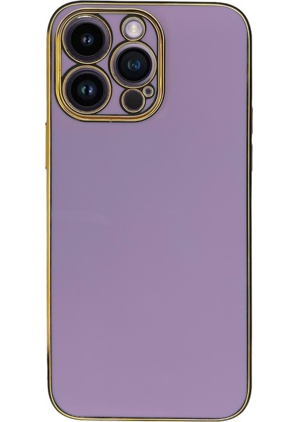 iPhone 14 Pro Max Bakır Detaylı Mor Parlak Silikon Kılıf modelleri