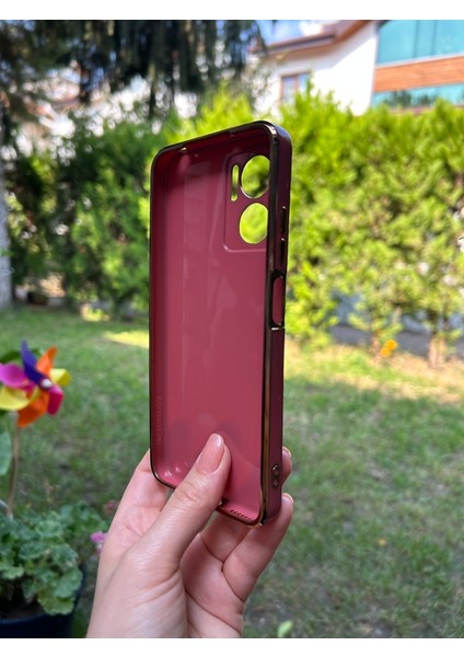 Xiaomi Redmi Note 11E Bakır Detaylı Bordo Parlak Silikon Kılıf