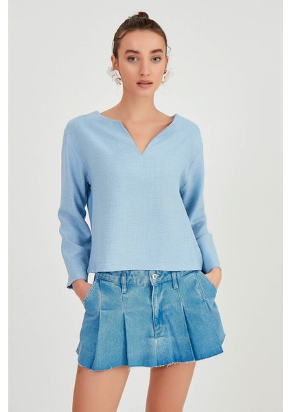 Düşük Omuz Hakim Yaka Bluz