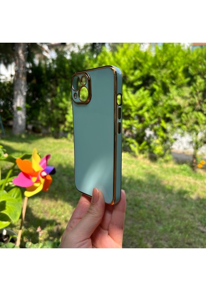 iPhone 14 Bakır Detaylı Turkuaz Parlak Silikon Kılıf