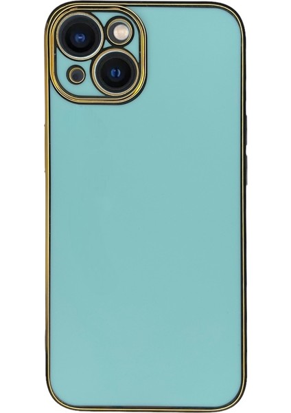 iPhone 14 Bakır Detaylı Turkuaz Parlak Silikon Kılıf modelleri