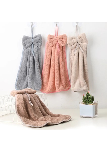 Gri Fiyonklu El Havlusu- Askılı Sevimli Havlu - 100% Pamuklu Banyo Havlusu 40 * 40 cm