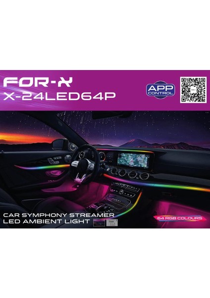 Ambians LED App Kontrol Rgb 64RENK Sese Duyarlı For-X X-24LED64P