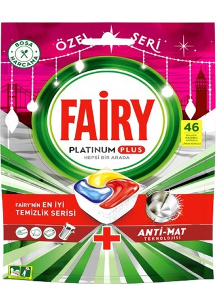 Platinum Plus Bulaşık Makinesi Deterjanı Limon 184 Yıkama 46 Tablet x 4 Adet