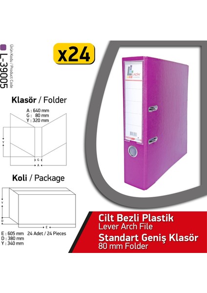 Klasör Mor Geniş 24 Adet 1 Koli