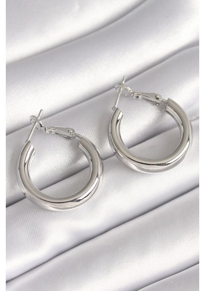 Pirinç Gümüş Renk Halka Model Kadın Küpe SL7450