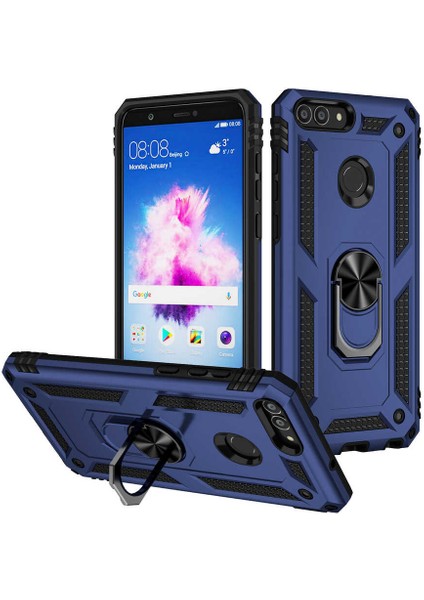 Huawei P Smart Uyumlu Kılıf Standlı Manyetik Yüzüklü Military Magnetic Ring Polycarbonate And Tpu Case