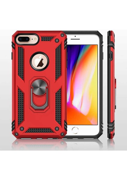 Apple iPhone 8 Plus Uyumlu Kılıf Standlı Manyetik Yüzüklü Military Magnetic Ring Polycarbonate And Tpu Case