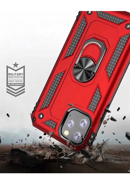 Apple iPhone 11 Pro Max Uyumlu Kılıf Standlı Manyetik Yüzüklü Military Magnetic Ring Polycarbonate And Tpu Case