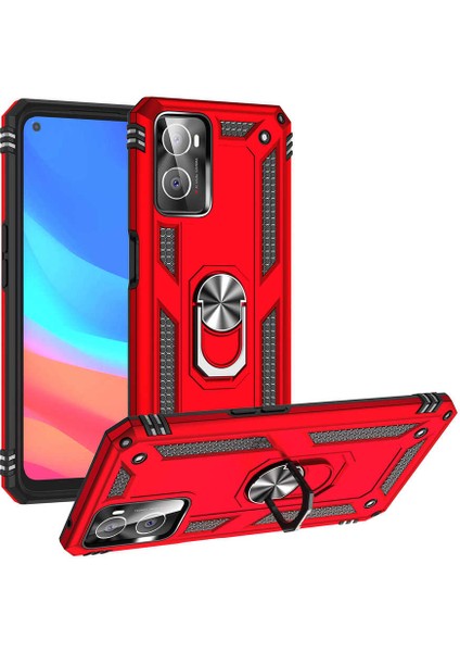 Oppo A76 Uyumlu Kılıf Standlı Manyetik Yüzüklü Military Magnetic Ring Polycarbonate And Tpu Case