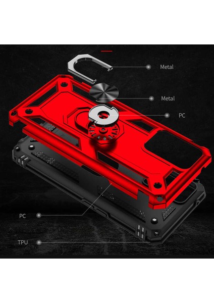 Oppo A76 Uyumlu Kılıf Standlı Manyetik Yüzüklü Military Magnetic Ring Polycarbonate And Tpu Case fırsatları