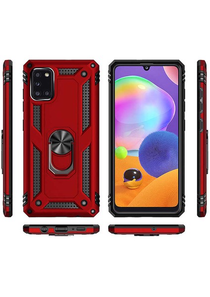 Samsung Galaxy A31 Uyumlu Kılıf Standlı Manyetik Yüzüklü Military Magnetic Ring Polycarbonate And Tpu Case