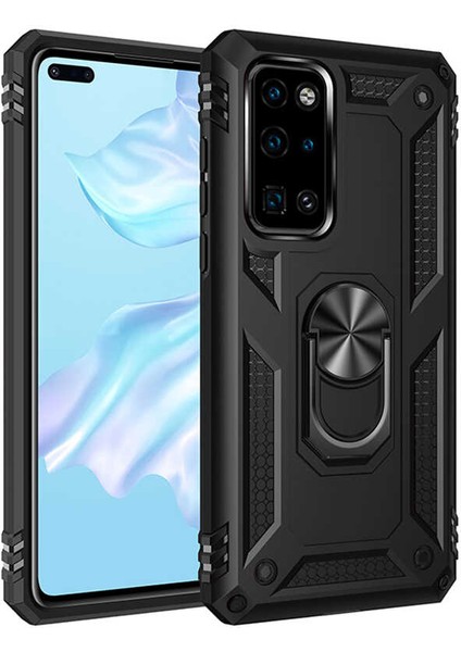 Huawei P40 Uyumlu Kılıf Standlı Manyetik Yüzüklü Military Magnetic Ring Polycarbonate And Tpu Case