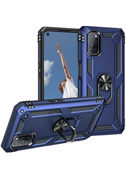 Oppo A52 Uyumlu Kılıf Standlı Manyetik Yüzüklü Military Magnetic Ring Polycarbonate And Tpu Case