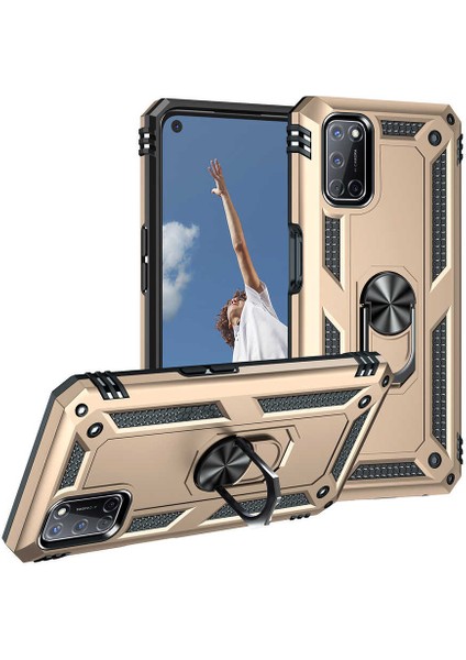 Oppo A52 Uyumlu Kılıf Standlı Manyetik Yüzüklü Military Magnetic Ring Polycarbonate And Tpu Case