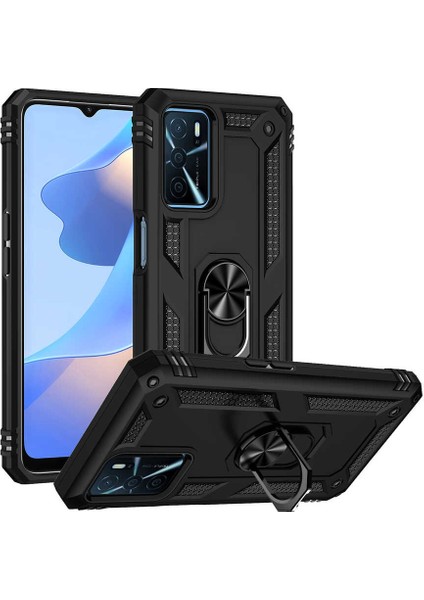 Oppo A16 Uyumlu Kılıf Standlı Manyetik Yüzüklü Military Magnetic Ring Polycarbonate And Tpu Case