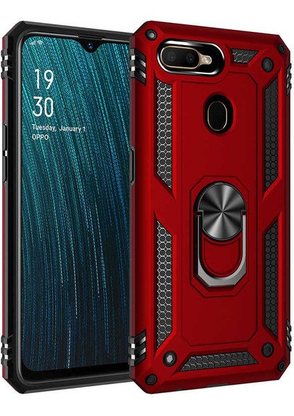 Oppo A5S Uyumlu Kılıf Standlı Manyetik Yüzüklü Military Magnetic Ring Polycarbonate And Tpu Case