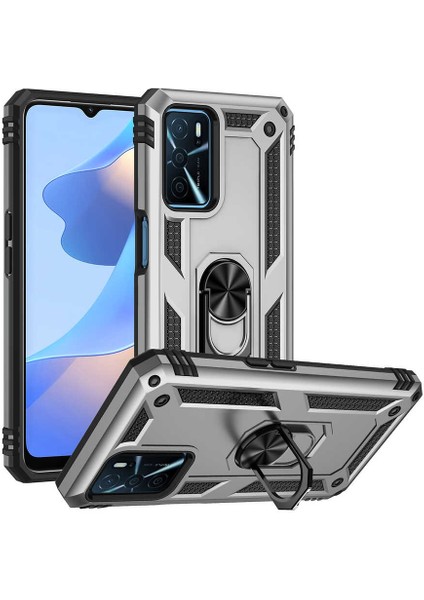 Oppo A16 Uyumlu Kılıf Standlı Manyetik Yüzüklü Military Magnetic Ring Polycarbonate And Tpu Case