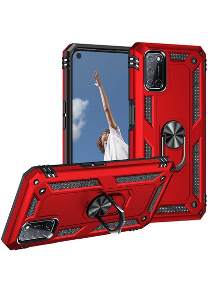 Oppo A72 Uyumlu Kılıf Standlı Manyetik Yüzüklü Military Magnetic Ring Polycarbonate And Tpu Case