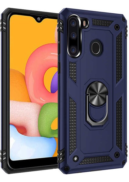 Samsung Galaxy A21 Uyumlu Kılıf Standlı Manyetik Yüzüklü Military Magnetic Ring Polycarbonate And Tpu Case