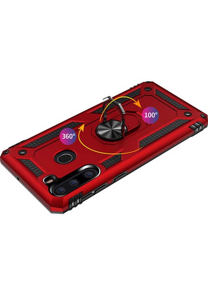 Samsung Galaxy A21 Uyumlu Kılıf Standlı Manyetik Yüzüklü Military Magnetic Ring Polycarbonate And Tpu Case modelleri
