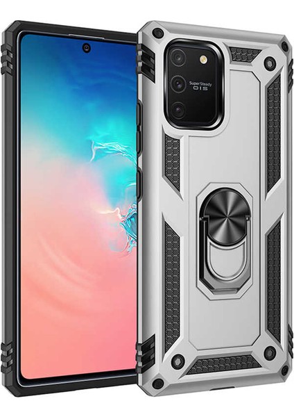 Samsung Galaxy A91 (S10 Lite) Uyumlu Kılıf Standlı Manyetik Yüzüklü Military Magnetic Ring Polycarbonate And Tpu Case