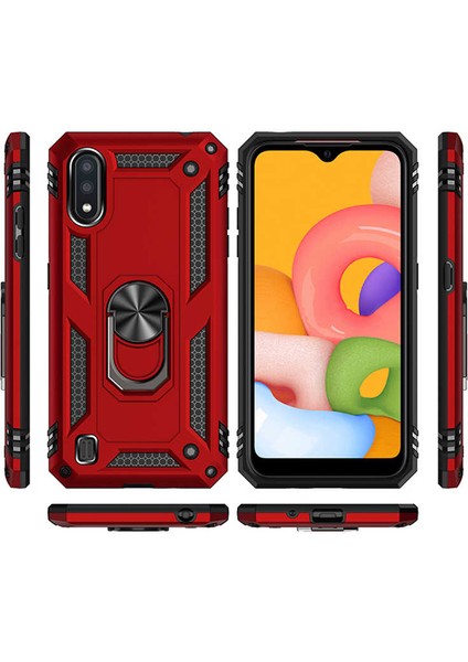 Samsung Galaxy A01 Uyumlu Kılıf Standlı Manyetik Yüzüklü Military Magnetic Ring Polycarbonate And Tpu Case