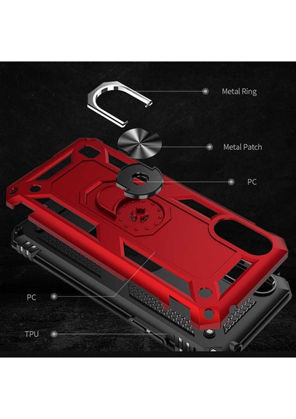 Samsung Galaxy A01 Uyumlu Kılıf Standlı Manyetik Yüzüklü Military Magnetic Ring Polycarbonate And Tpu Case