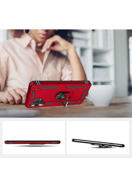 Samsung Galaxy A13 4g Uyumlu Kılıf Standlı Manyetik Yüzüklü Military Magnetic Ring Polycarbonate And Tpu Case