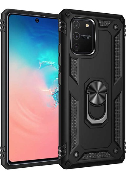 Samsung Galaxy A91 (S10 Lite) Uyumlu Kılıf Standlı Manyetik Yüzüklü Military Magnetic Ring Polycarbonate And Tpu Case