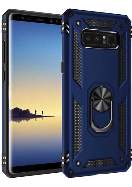 Samsung Galaxy Note 8 Uyumlu Kılıf Standlı Manyetik Yüzüklü Military Magnetic Ring Polycarbonate And Tpu Case