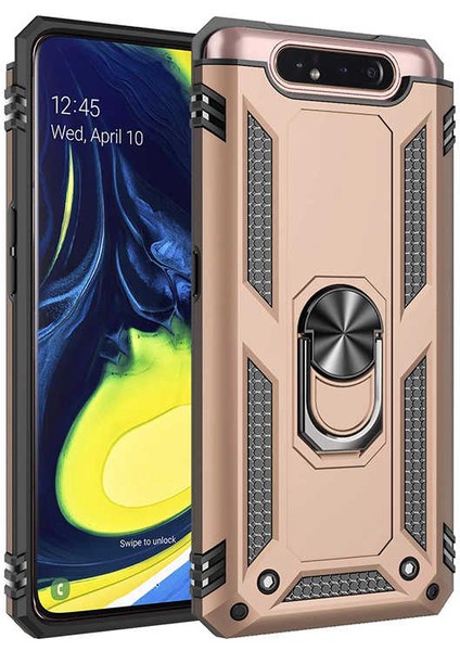 Samsung Galaxy A80 Uyumlu Kılıf Standlı Manyetik Yüzüklü Military Magnetic Ring Polycarbonate And Tpu Case