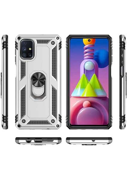 Samsung Galaxy M51 Uyumlu Kılıf Standlı Manyetik Yüzüklü Military Magnetic Ring Polycarbonate And Tpu Case