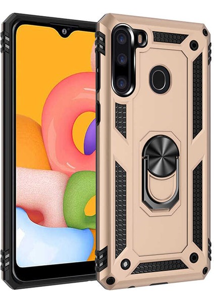 Samsung Galaxy A21 Uyumlu Kılıf Standlı Manyetik Yüzüklü Military Magnetic Ring Polycarbonate And Tpu Case