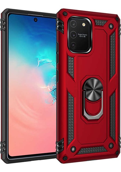 Samsung Galaxy A91 (S10 Lite) Uyumlu Kılıf Standlı Manyetik Yüzüklü Military Magnetic Ring Polycarbonate And Tpu Case