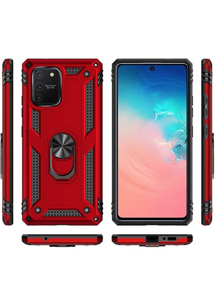 Samsung Galaxy A91 (S10 Lite) Uyumlu Kılıf Standlı Manyetik Yüzüklü Military Magnetic Ring Polycarbonate And Tpu Case