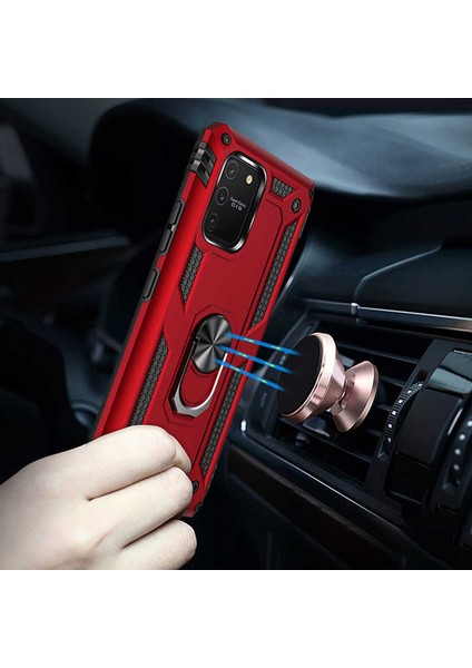 Samsung Galaxy A91 (S10 Lite) Uyumlu Kılıf Standlı Manyetik Yüzüklü Military Magnetic Ring Polycarbonate And Tpu Case