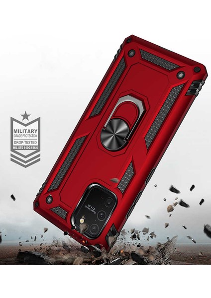 Samsung Galaxy A91 (S10 Lite) Uyumlu Kılıf Standlı Manyetik Yüzüklü Military Magnetic Ring Polycarbonate And Tpu Case