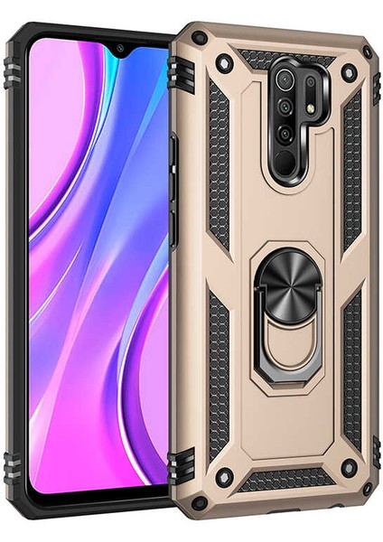 Xiaomi Redmi 9 Uyumlu Kılıf Standlı Manyetik Yüzüklü Military Magnetic Ring Polycarbonate And Tpu Case