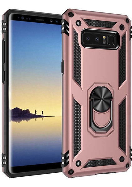 Samsung Galaxy Note 8 Uyumlu Kılıf Standlı Manyetik Yüzüklü Military Magnetic Ring Polycarbonate And Tpu Case