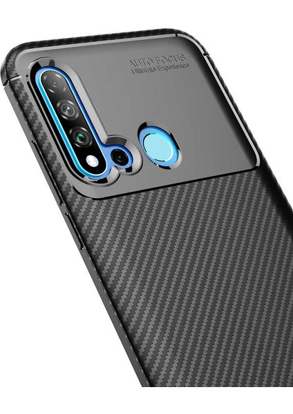 Huawei P20 Lite 2019 Uyumlu Kılıf Karbon Armor Serisi, Ultra Dayanıklı ve Esnek Slim Fit Karbon Görünümlü Silikon