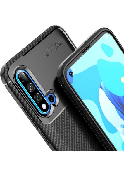 Huawei P20 Lite 2019 Uyumlu Kılıf Karbon Armor Serisi, Ultra Dayanıklı ve Esnek Slim Fit Karbon Görünümlü Silikon