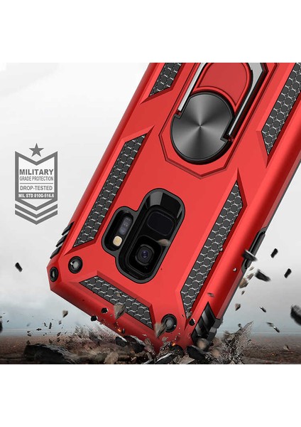Samsung Galaxy S9 Uyumlu Kılıf Standlı Manyetik Yüzüklü Military Magnetic Ring Polycarbonate And Tpu Case